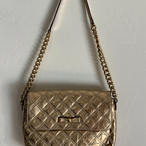 Marc Jacobs Gold Quilted Leather Large Bow Chain Shoulder Bag - Picture 6 of 12